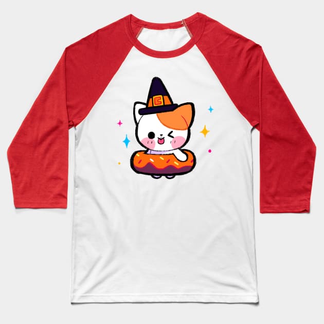 Donut Cat Witch Baseball T-Shirt by giraffalope